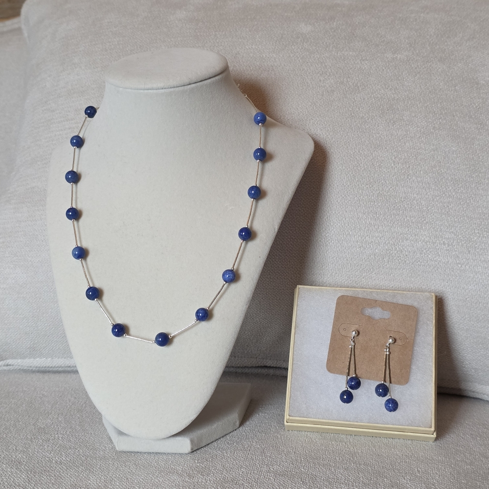 Sterling Silver Blue Stone Necklace & Earring Set
